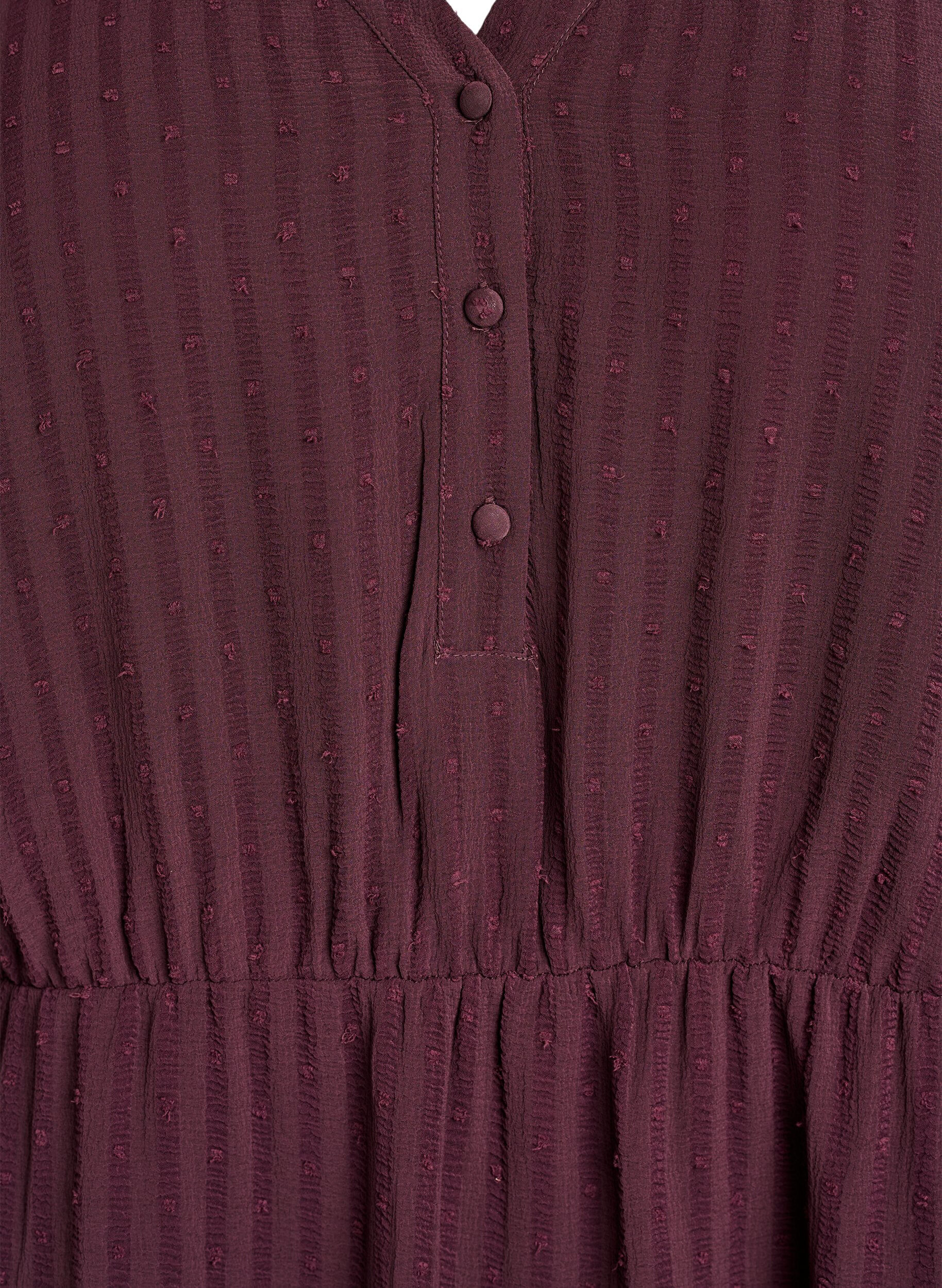 Zizzi Kurzes Kleid mit Ton-in-Ton-Streifen und texturierten Punkten, Dunkles Bordeaux, Packshot image number 2