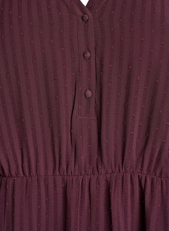 Kurzes Kleid mit Ton-in-Ton-Streifen und texturierten Punkten, Dunkles Bordeaux, Packshot image number 2