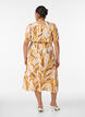 Midikleid aus Viskose mit Blattmuster und gesmokter Taille, Gelb, Model image number 1