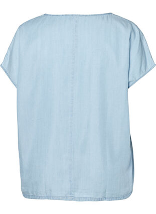 Bluse mit kurzen Ärmeln, Light blue denim, Packshot image number 1