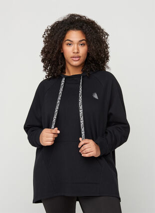 Sweatshirt mit Tasche und Kapuze, Black, Model image number 0