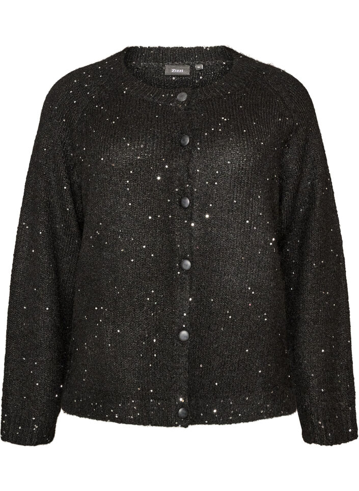 Cardigan mit Pailletten und Kn&ouml;pfen, Schwarz, Packshot image number 0