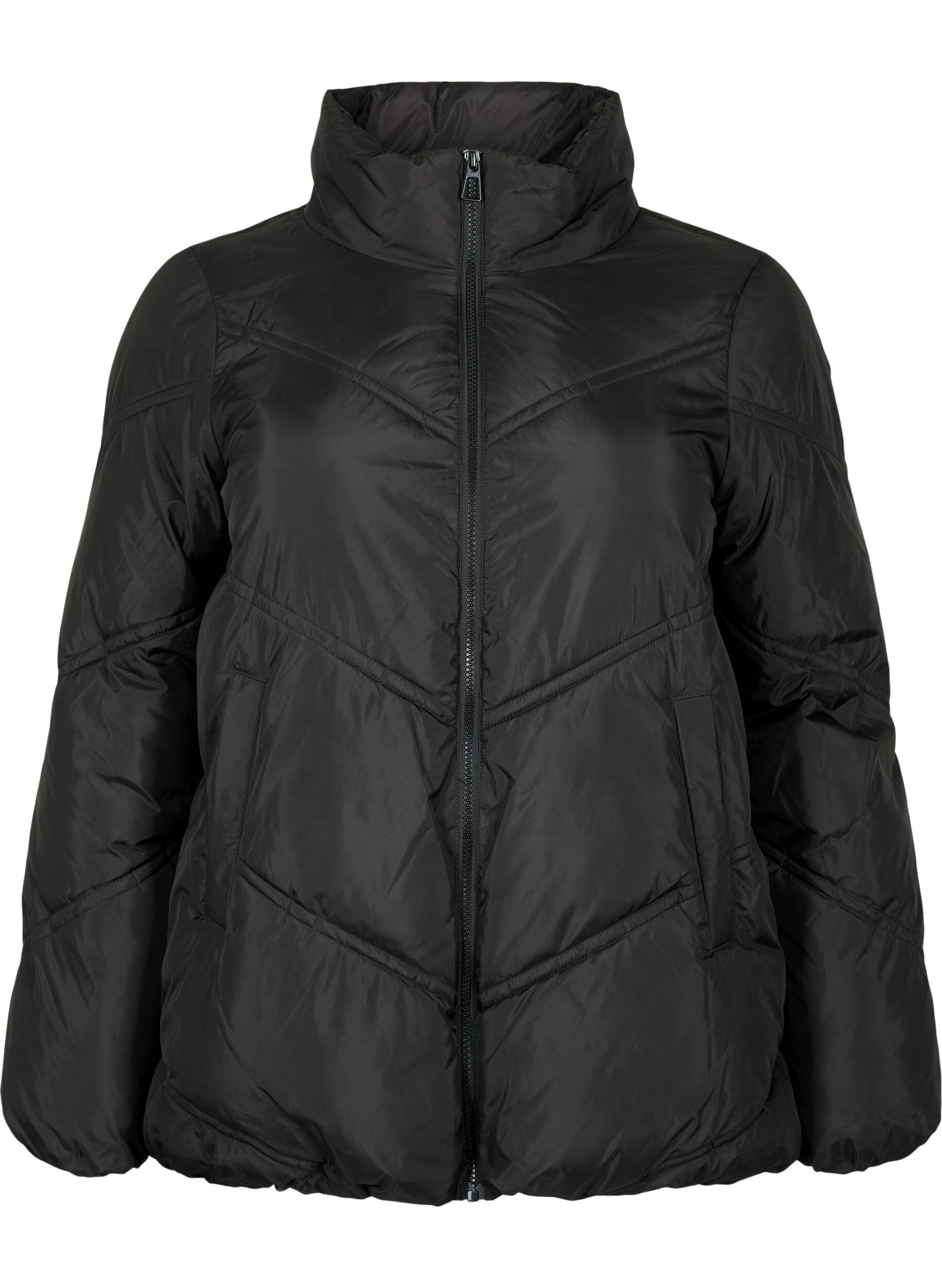 Zizzi Kurze Puffer-Winterjacke mit Taschen, Black, Packshot image number 0