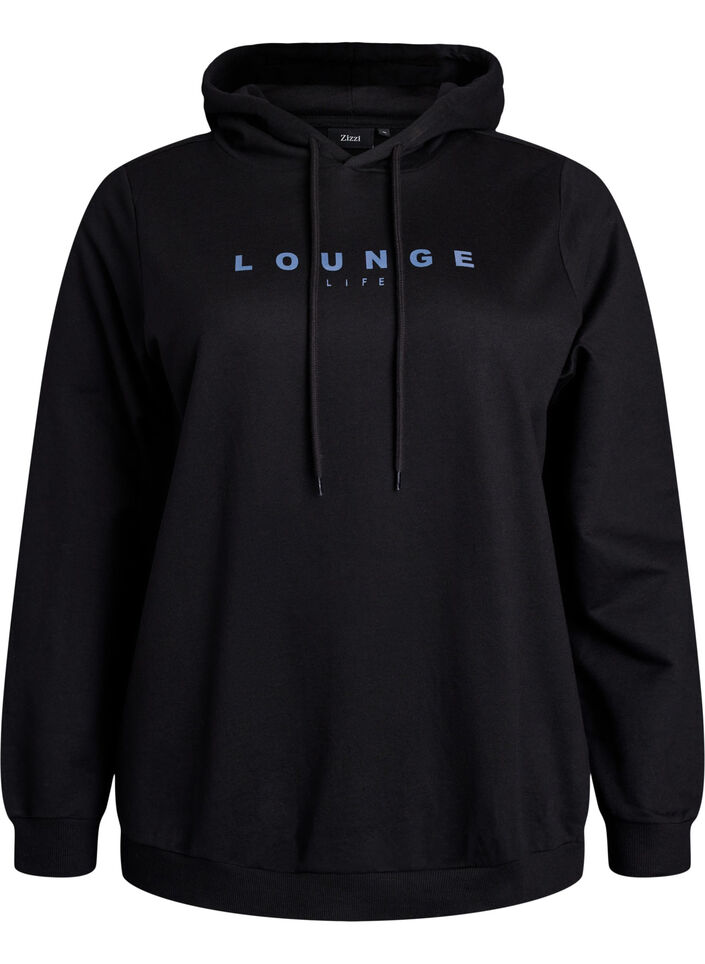 Sweatshirt mit Kapuze und Aufdruck, Schwarz, Packshot image number 0