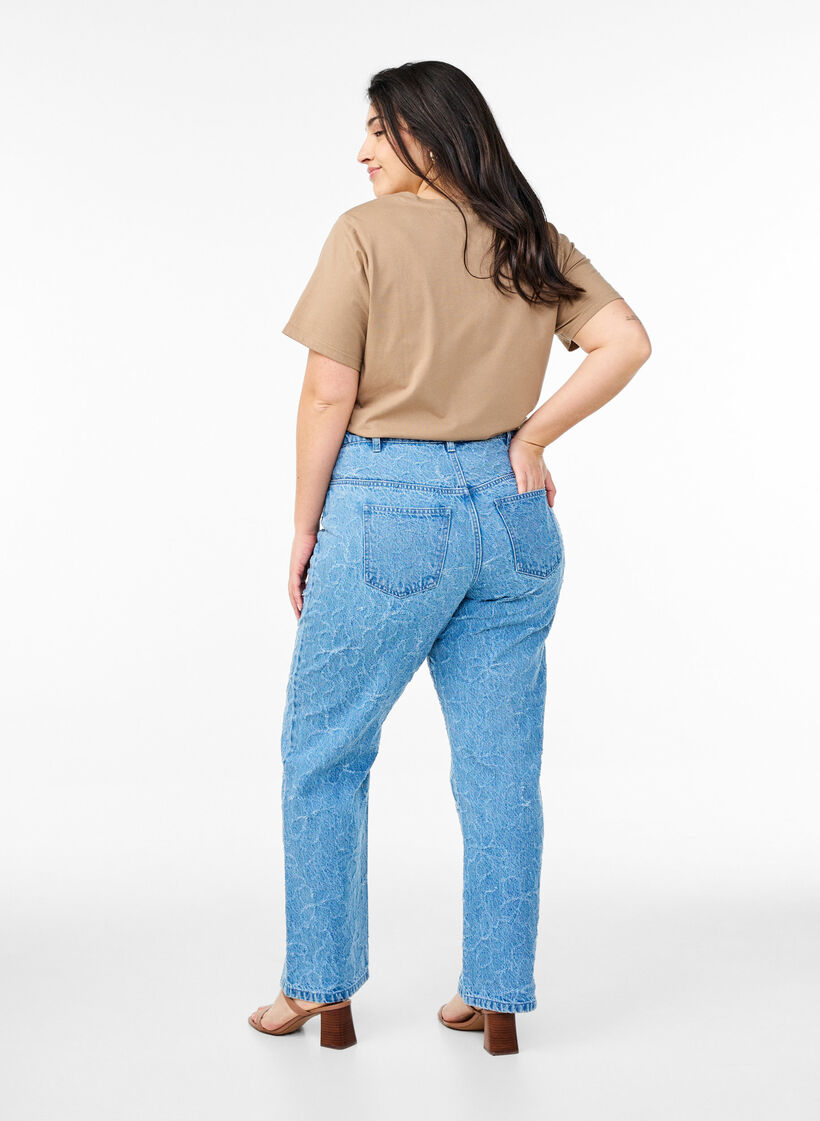 Gemma Jeans mit hoher Taille und geblümtem Muster, Blau, Model image number 2