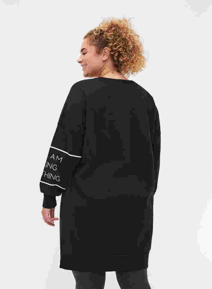Langarm Sweatkleid mit Printdetail, Black, Model image number 1