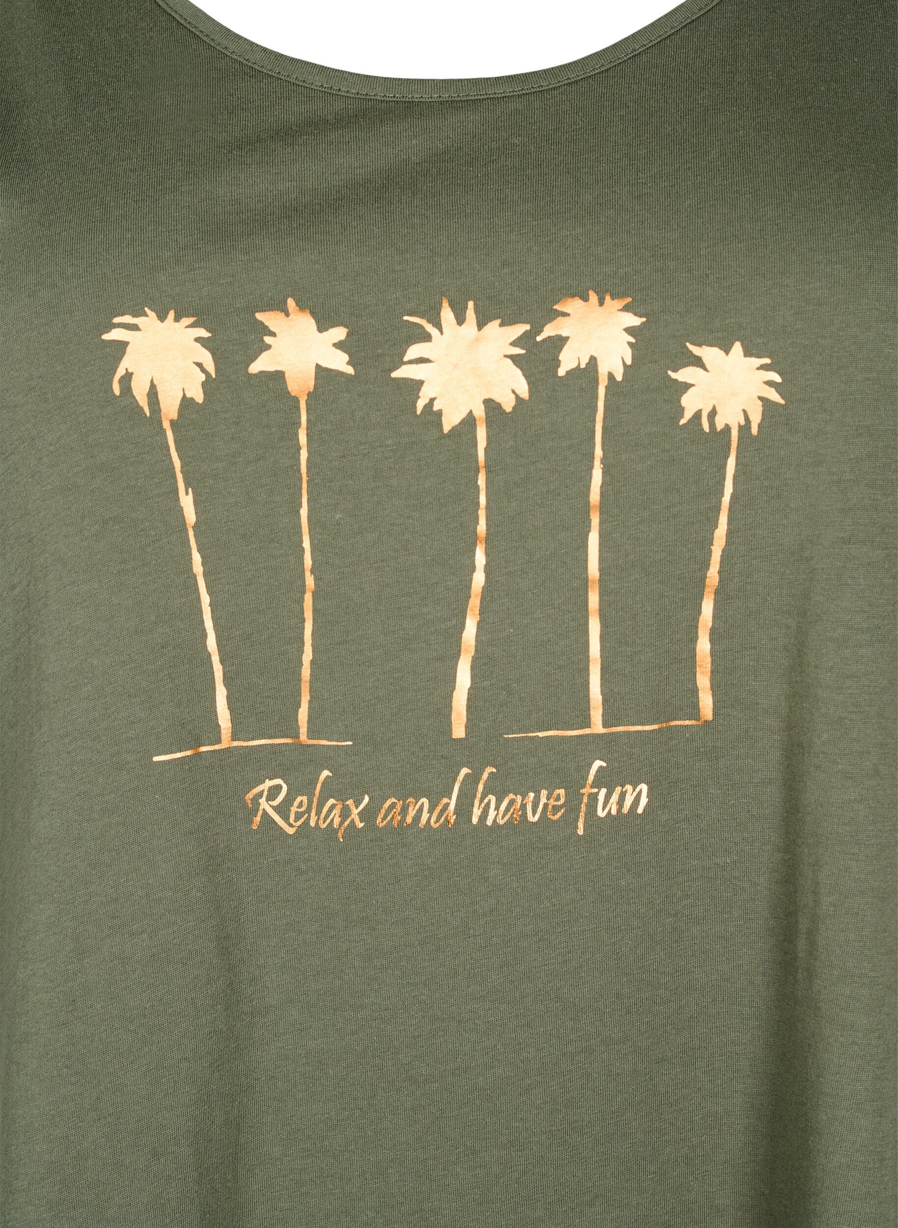 Zizzi &Auml;rmelloses Kleid aus Baumwolle mit A-Linie, Thyme W. Palm trees, Packshot image number 2