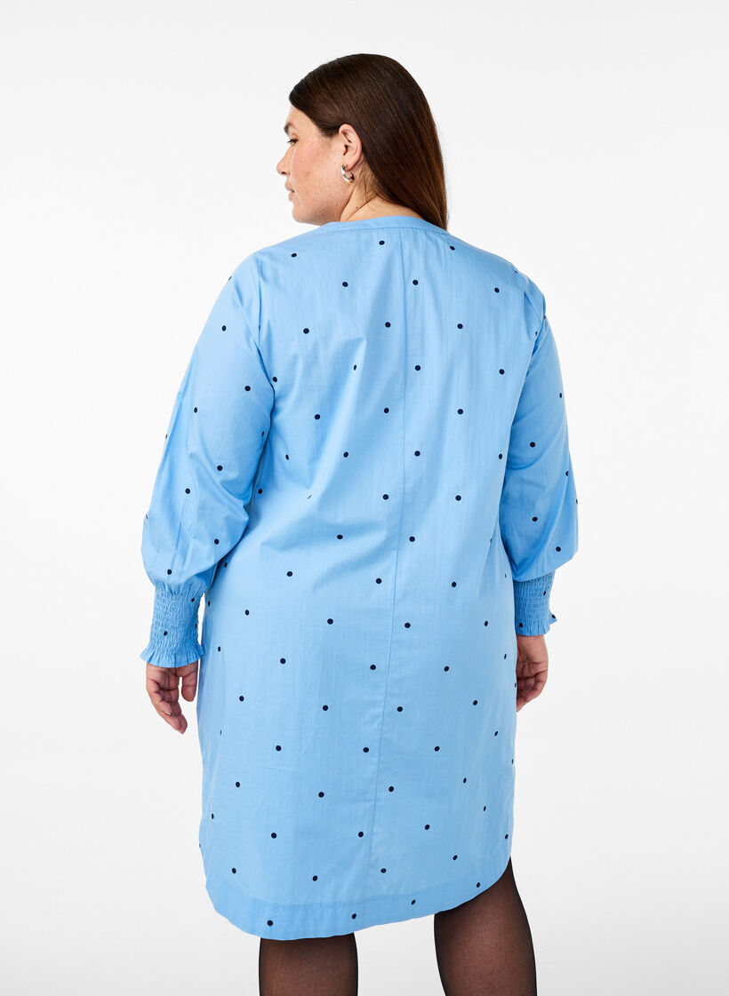 Kleid mit Polka Dots und langen Ärmeln, Blau, Model image number 2