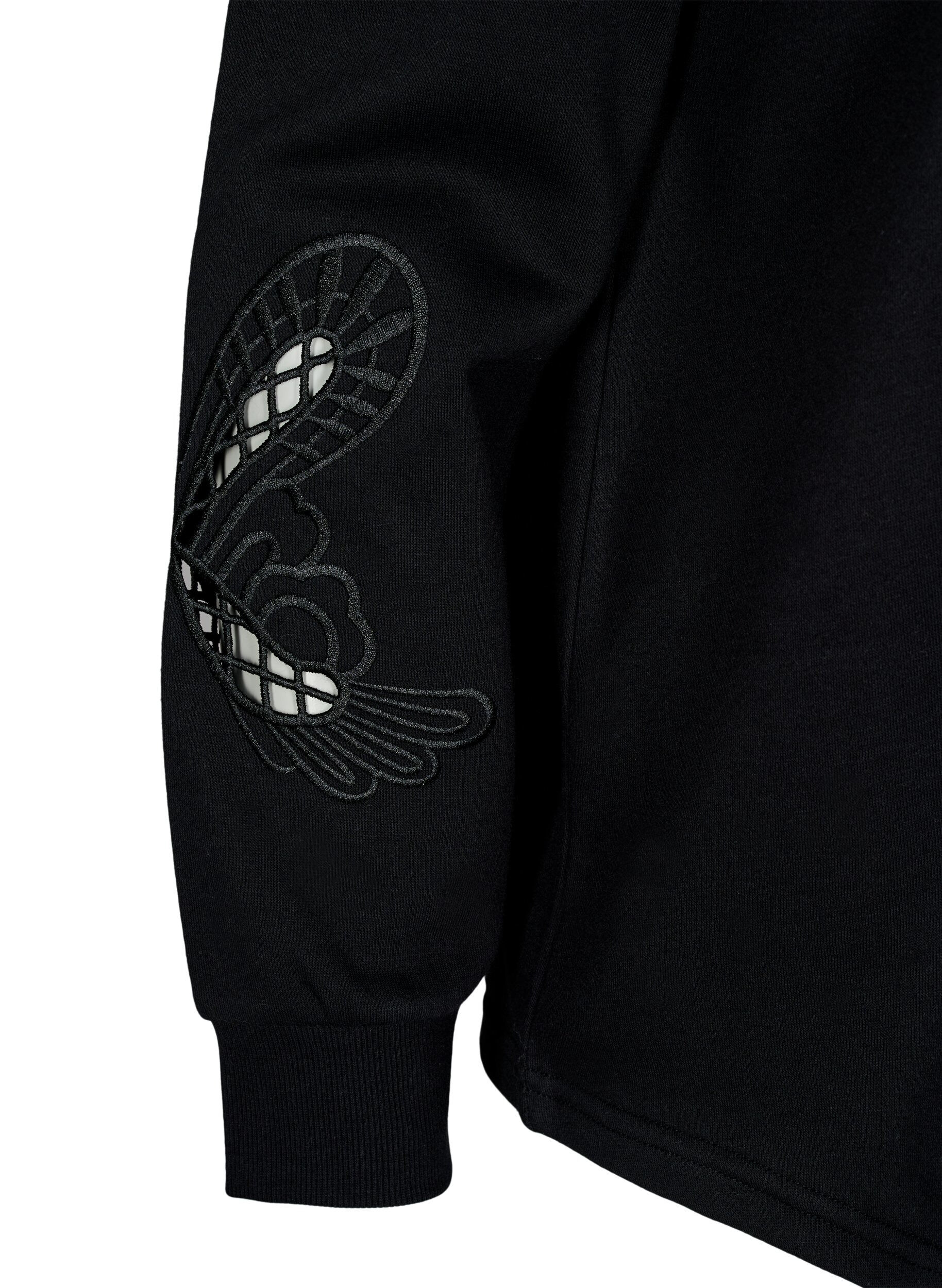 Zizzi Sweatshirt mit aufgestickten Cut-Outs, Black, Packshot image number 3