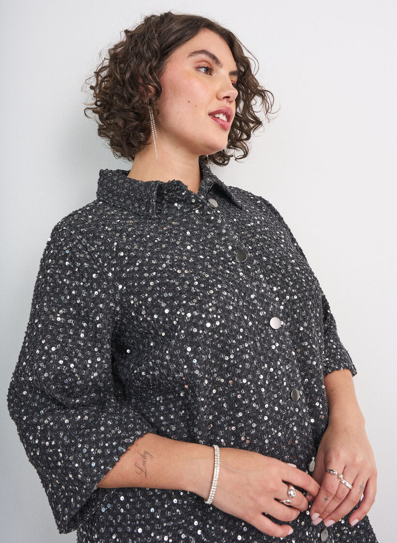Kleid aus Denim mit Pailletten und 3/4-&Auml;rmeln, Schwarz, Model image number 3