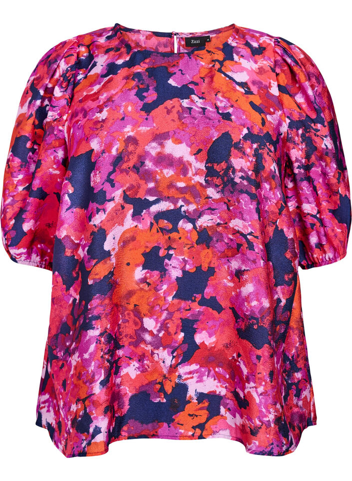 Bluse mit 1/2 Ärmeln und einem farbenfrohen Print, Pink, Packshot image number 0