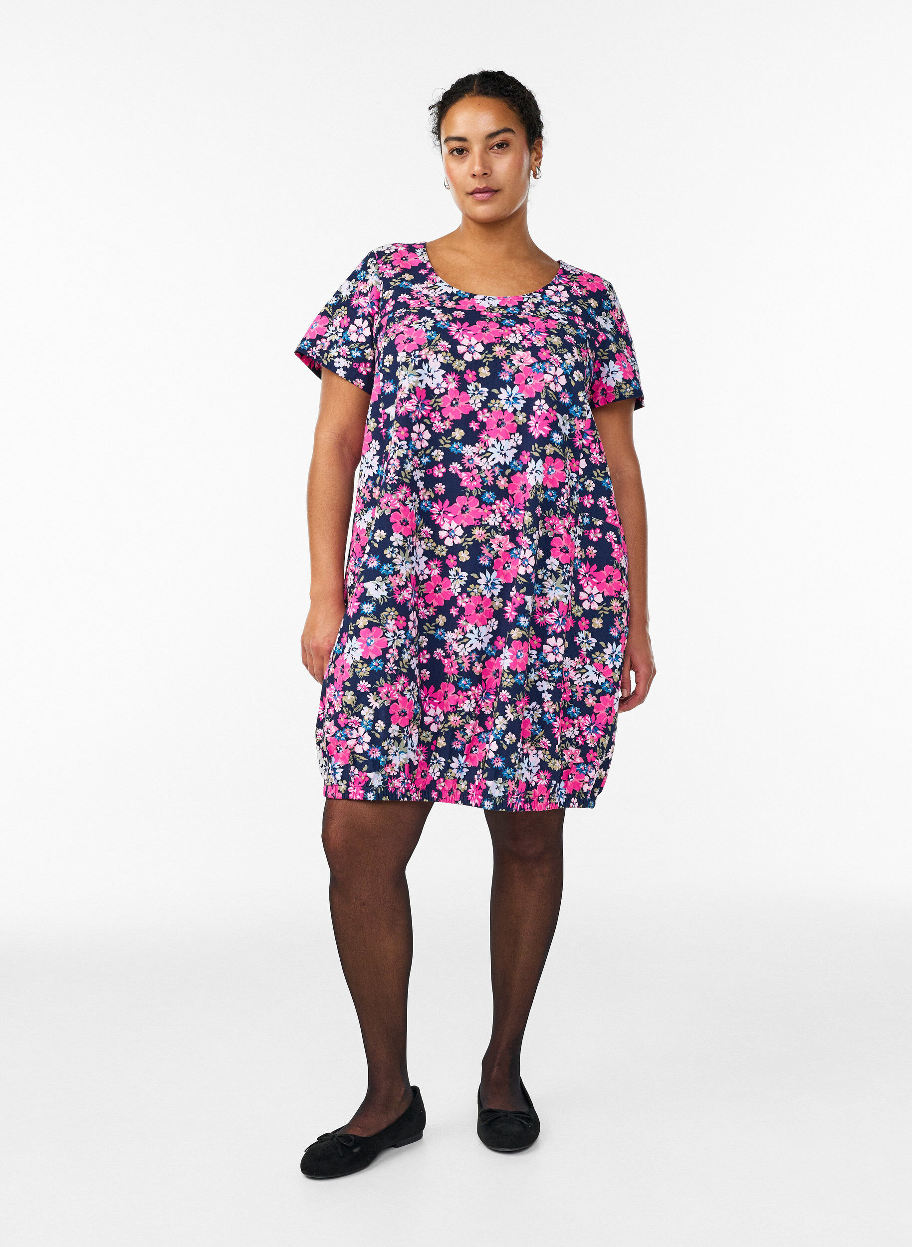 ZizziKurz&auml;rmliges Baumwollkleid mit Print, Blau, Model image number 1