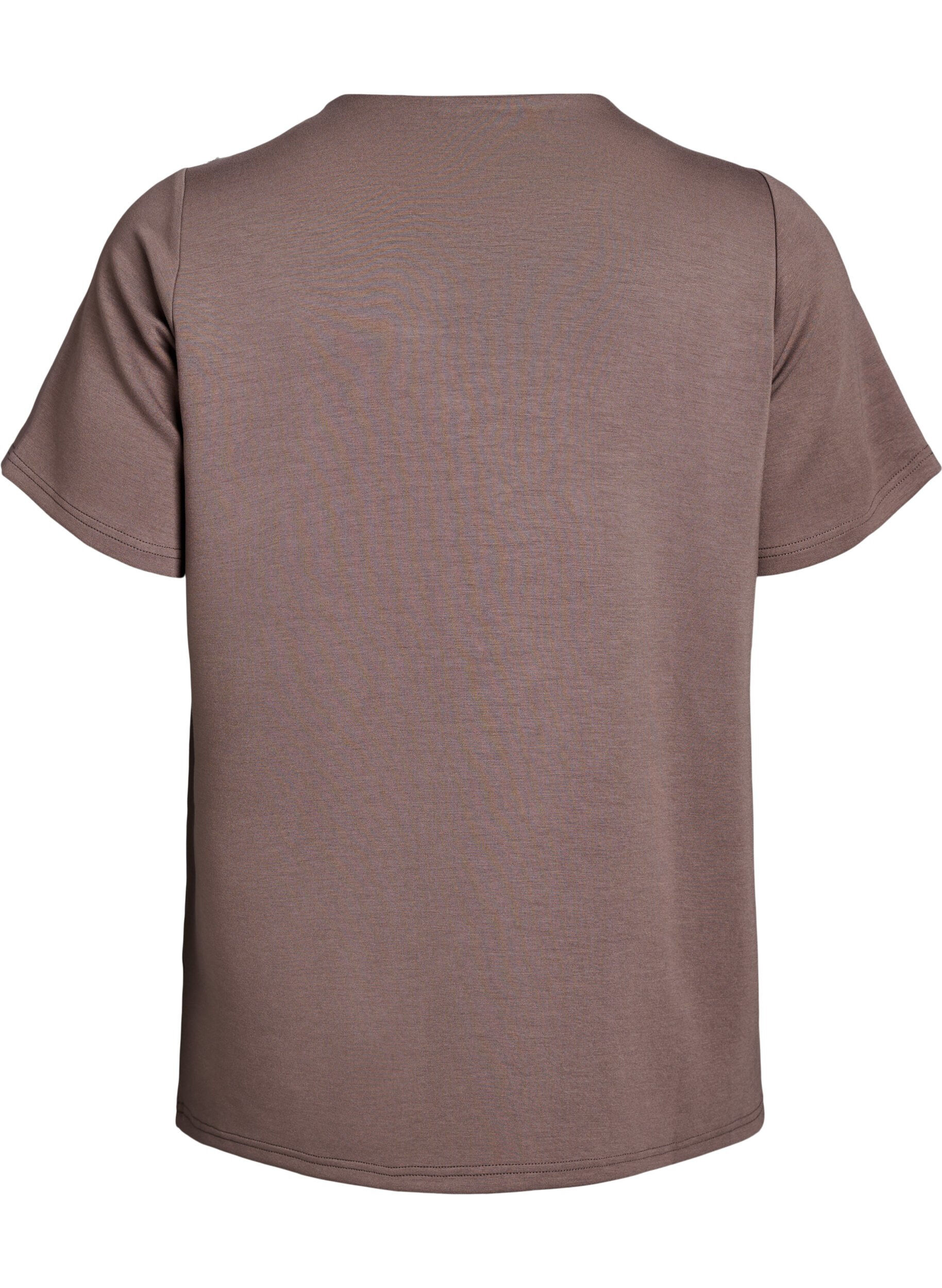 Zizzi Kurz&auml;rmelige Bluse mit Knopfdetail, Braun, Packshot image number 1