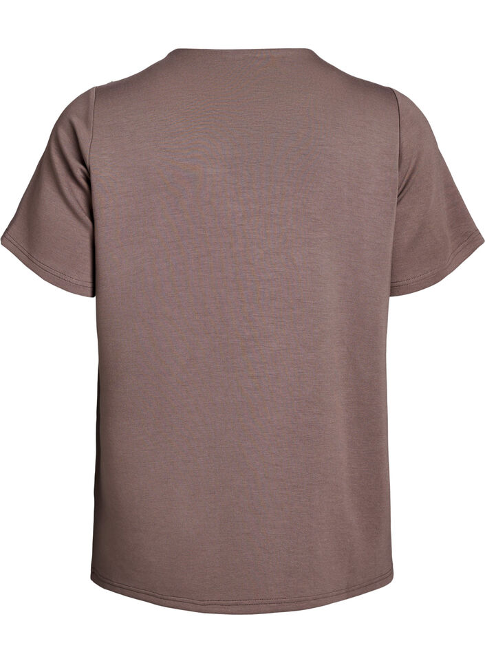 Kurzärmelige Bluse mit Knopfdetail, Braun, Packshot image number 1