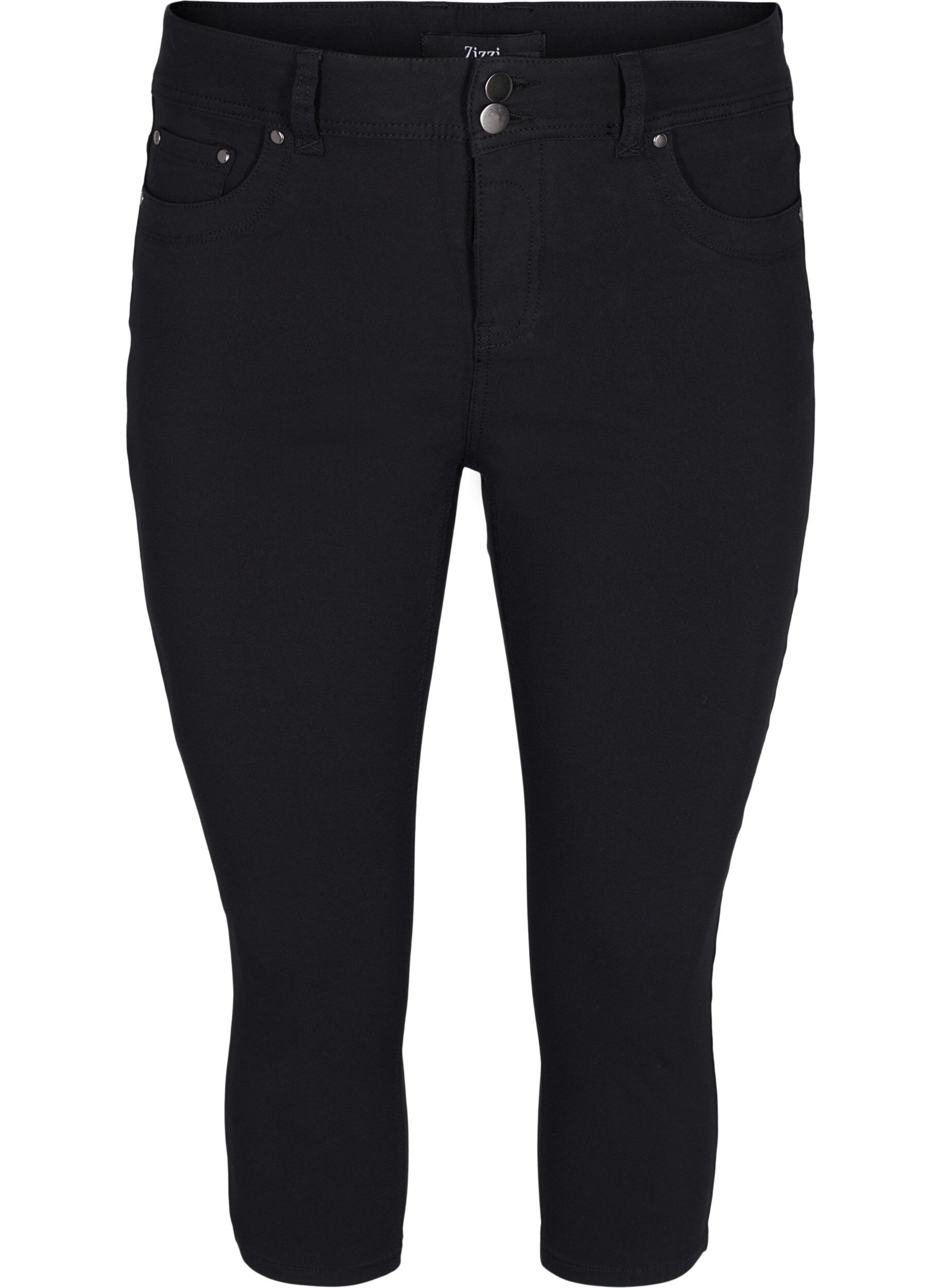 Zizzi Eng anliegende Capri-Hose aus einer Viskosemischung, Black, Packshot image number 0