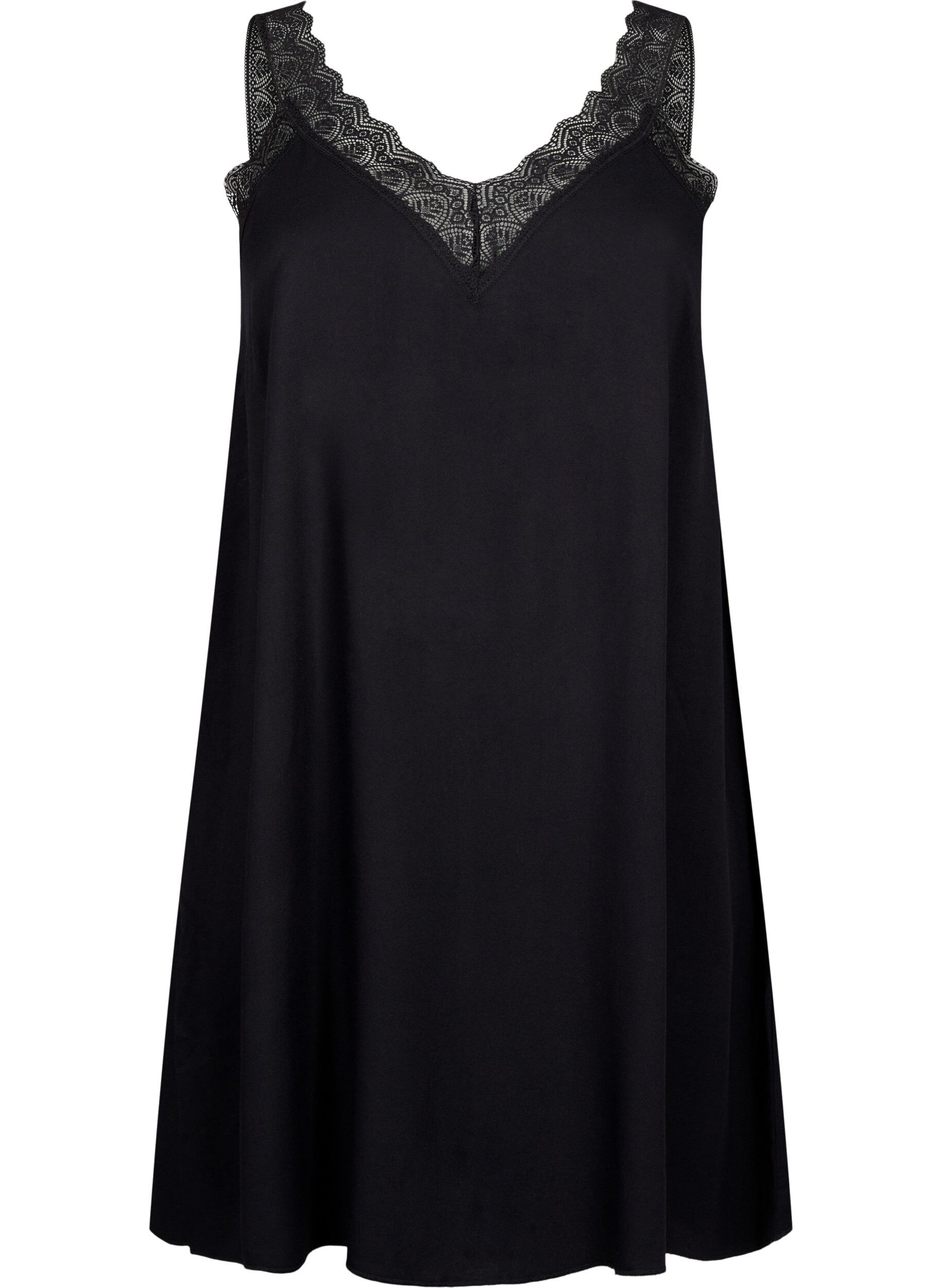 Zizzi Tr&auml;gerkleid aus Viskose mit Spitze, Black, Packshot image number 0