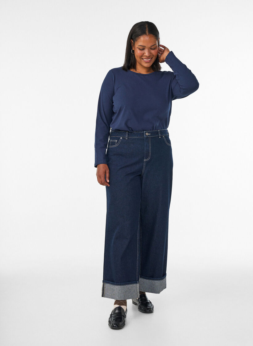 Basic Bluse aus Jersey mit langen &Auml;rmeln, Blau, Model image number 1