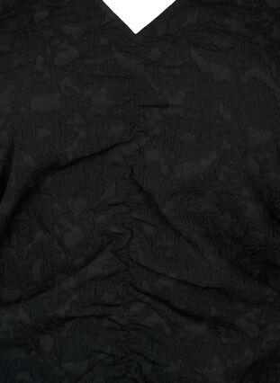 Kurzärmeliges Kleid mit strukturiertem Stoff und Drapierungen, Black, Packshot image number 2