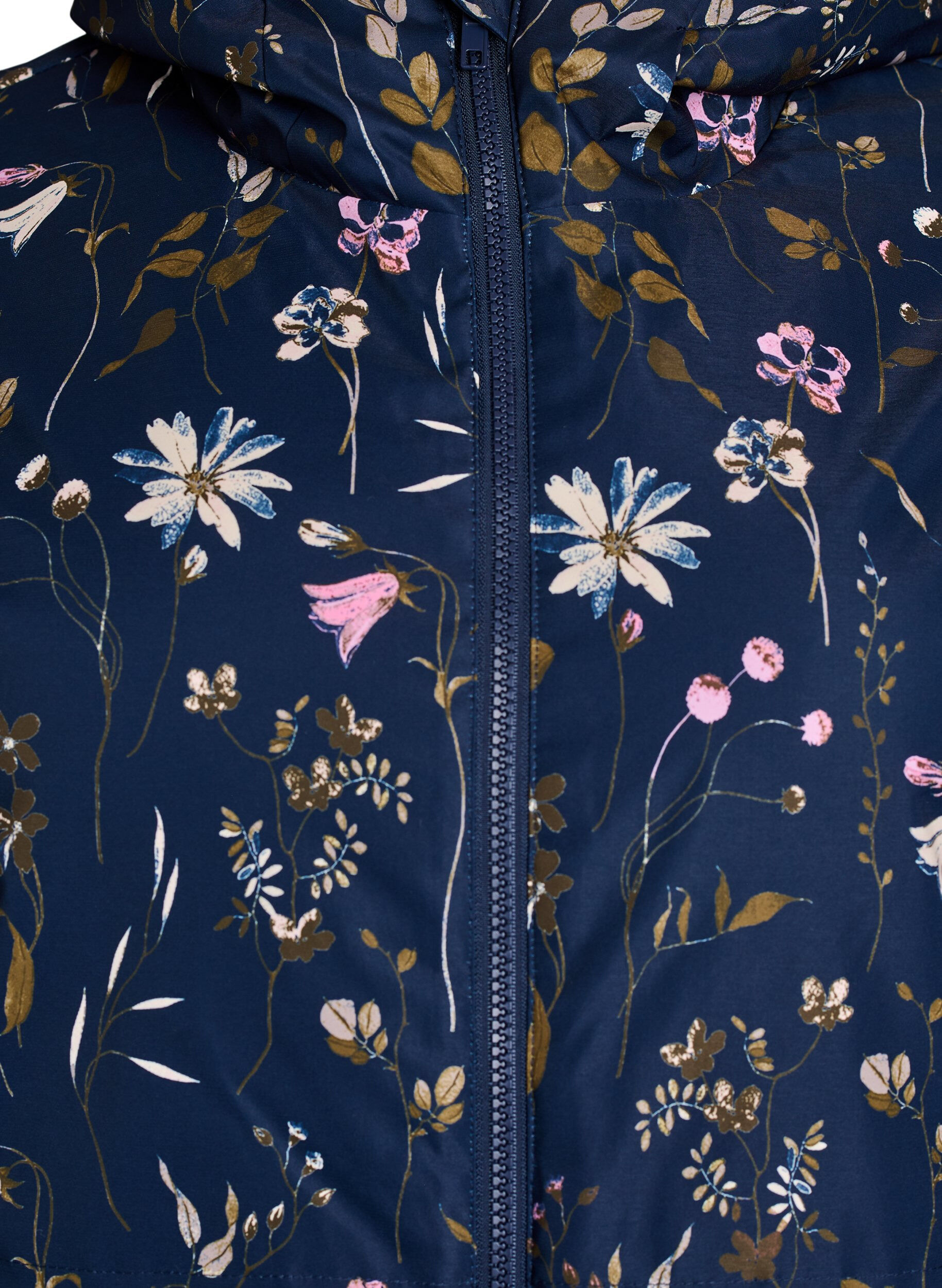 Zizzi Gepolsterte Winterjacke mit Blumenprint, Blau, Packshot image number 2