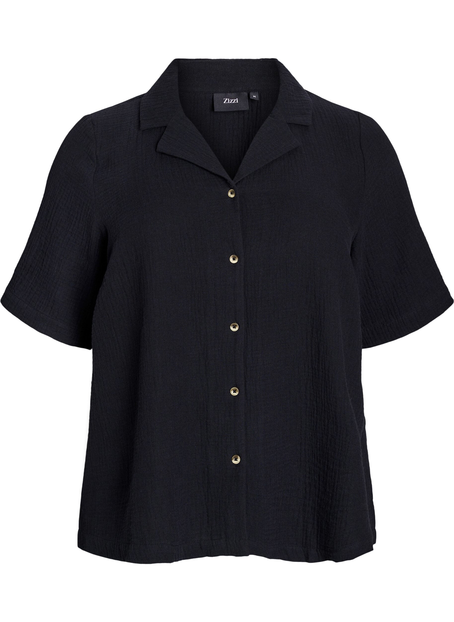 Zizzi Kur&auml;rmeliges Hemd aus Baumwollmusselin, Schwarz, Packshot image number 0