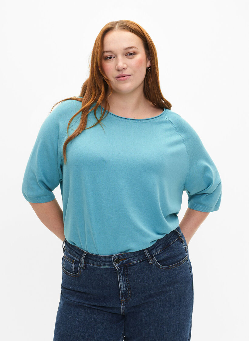 Strickbluse aus Viskose mit 3/4-Ärmeln, Reef Waters, Model image number 0