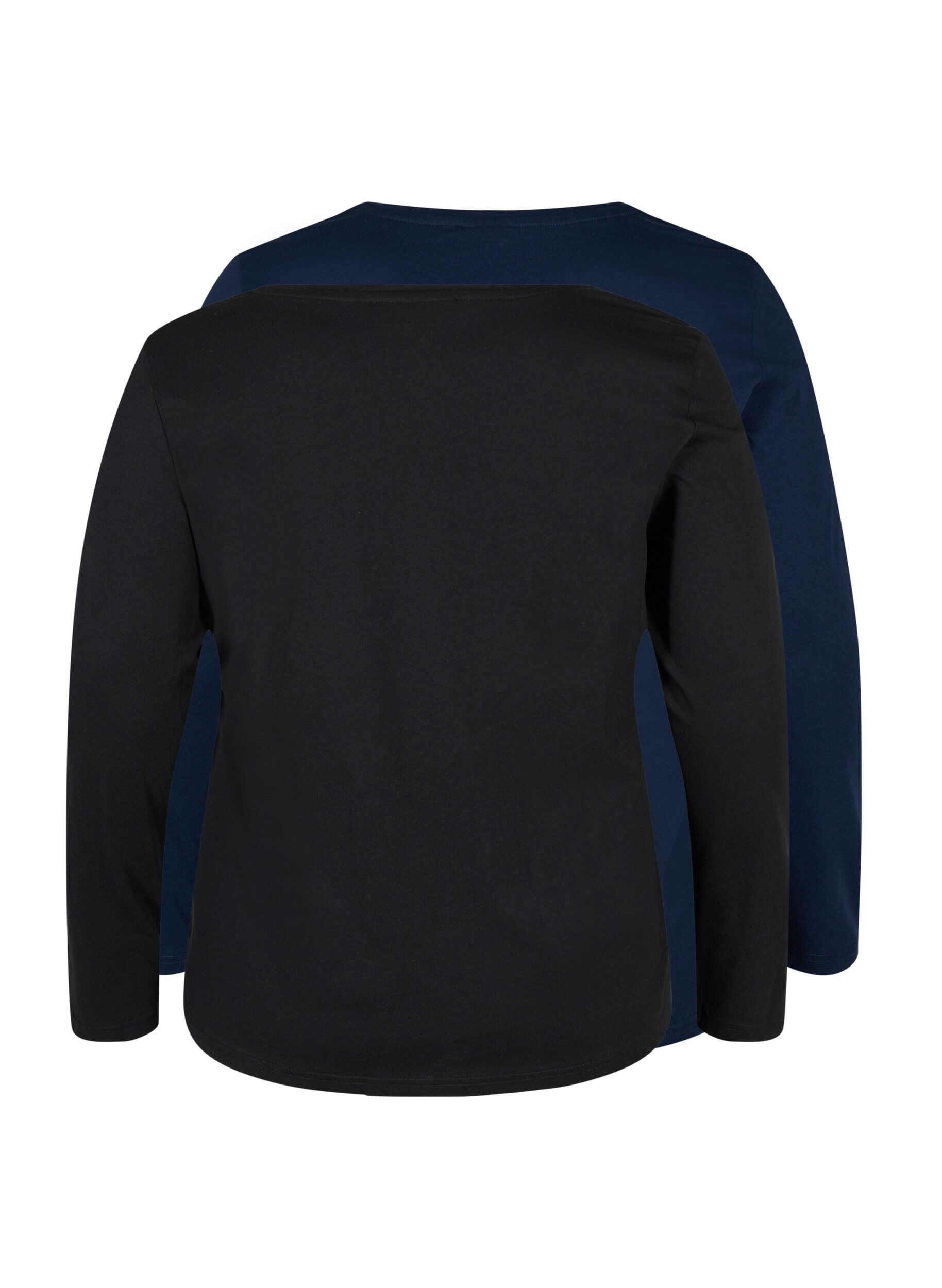 Zizzi 2er-Pack Basic-Bluse aus Baumwolle, Black/Navy B, Packshot image number 1