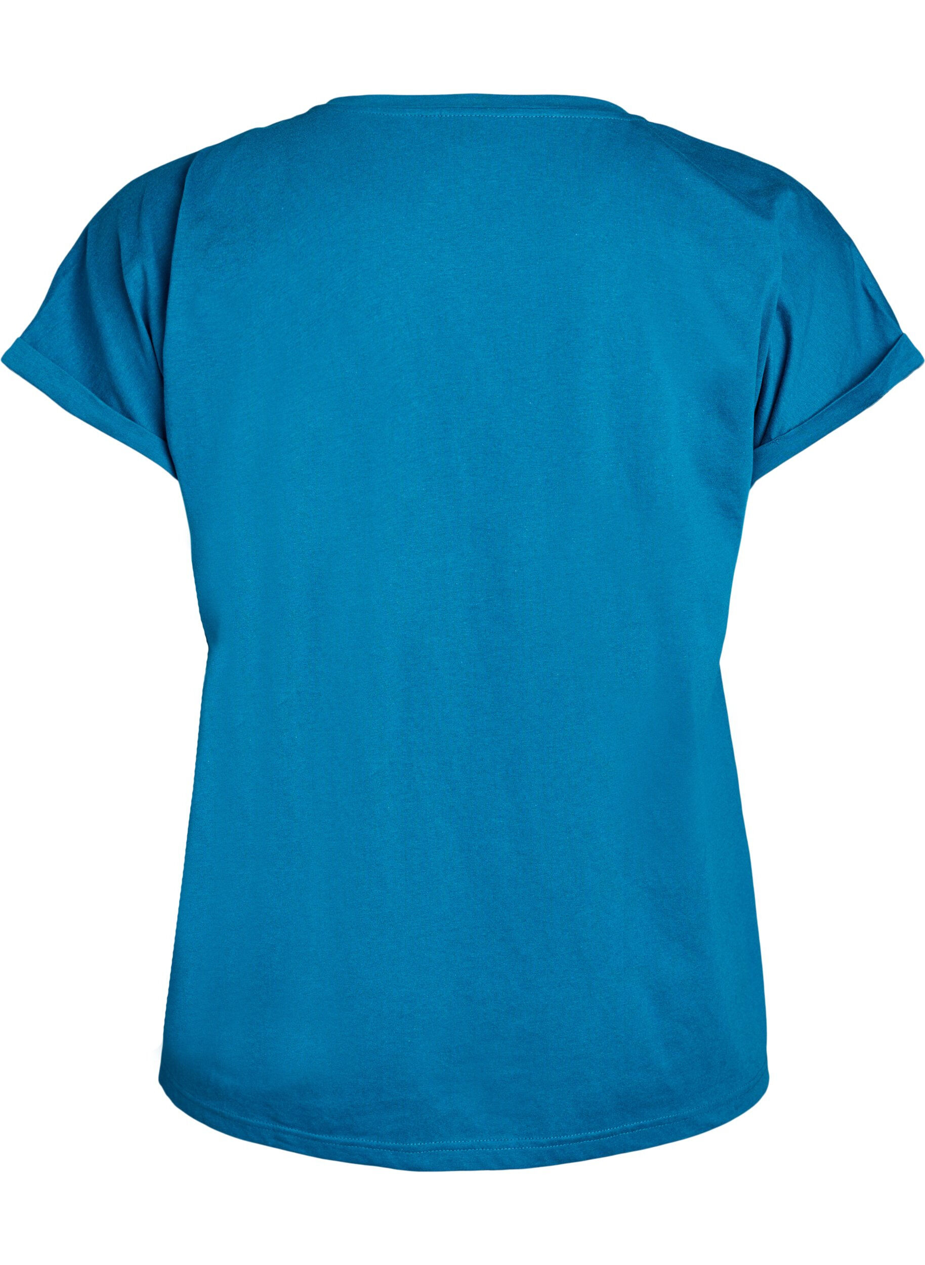 ZizziKurz&auml;rmeliges T-Shirt aus einer Baumwollmischung, Petrol, Packshot image number 1