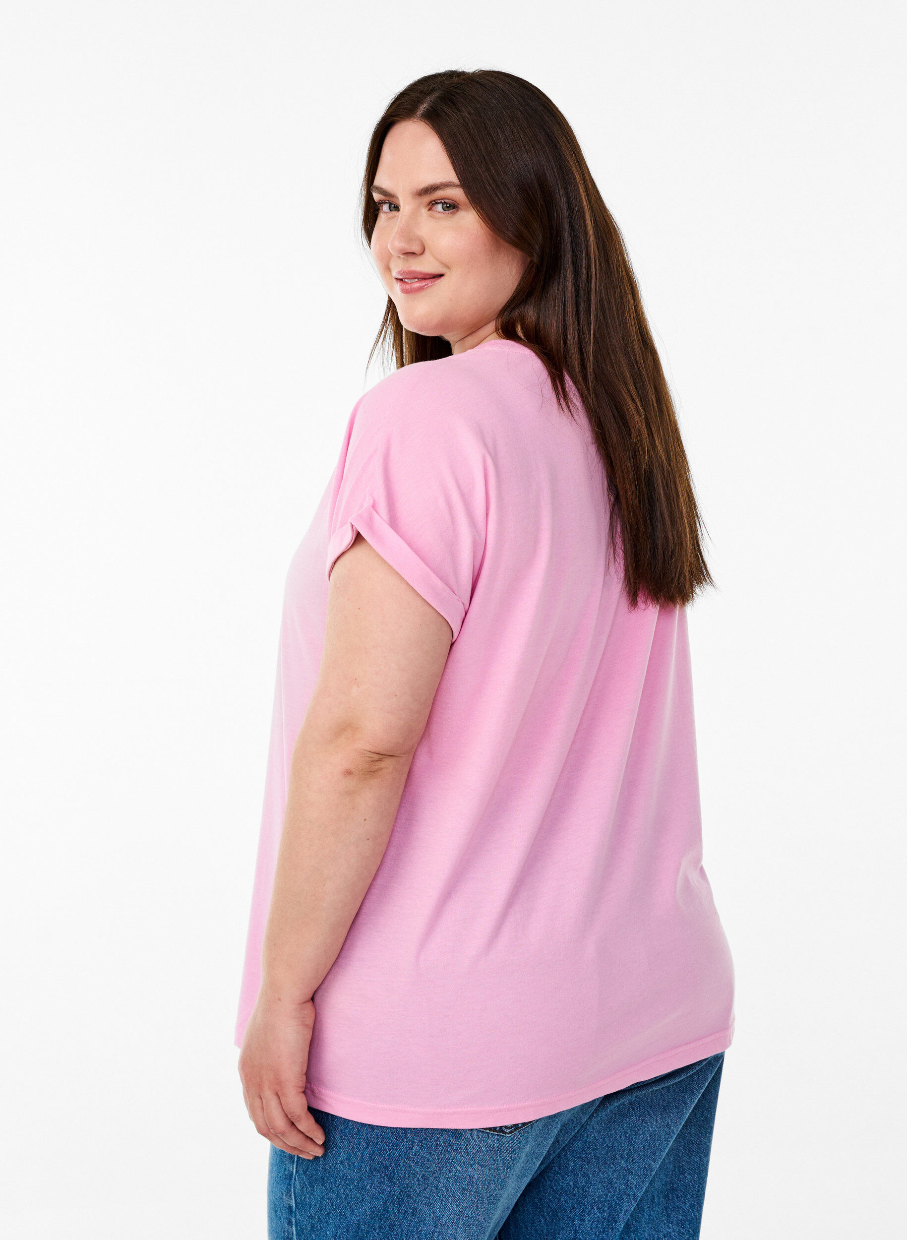 Zizzi T-Shirt aus Baumwollmischung mit kurzen &Auml;rmeln, Pink, Model image number 2