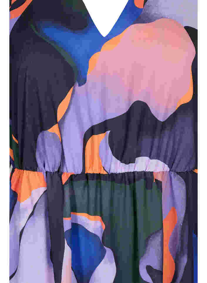Midi Kleid mit V-Ausschnitt und farbigem Druck, Big Scale Print, Packshot image number 2
