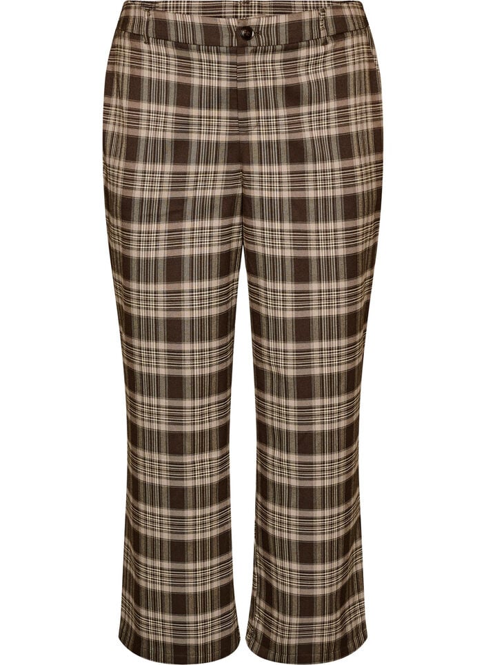Karierte Hose mit weitem Bein, Braun, Packshot