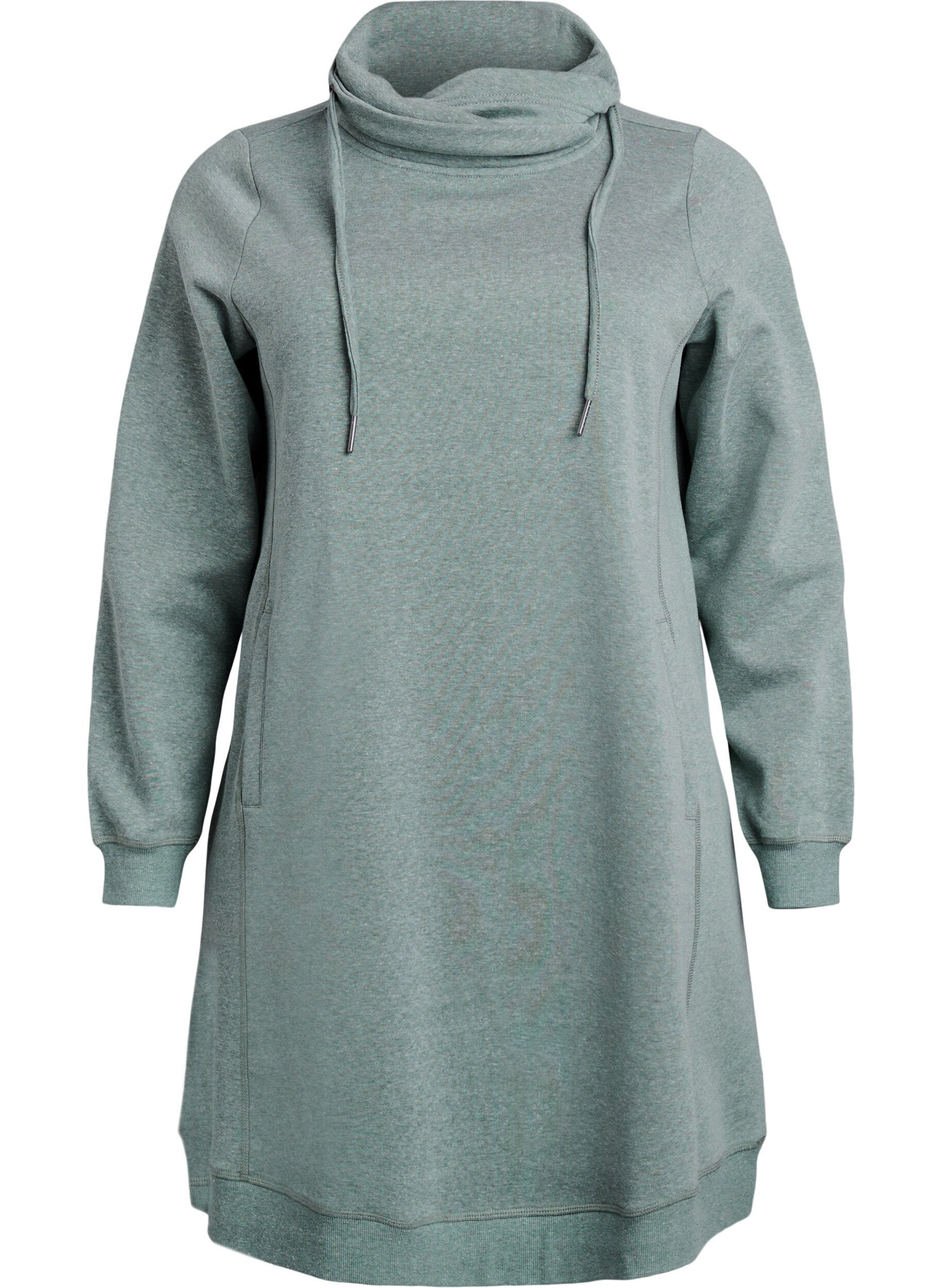 Zizzi FLASH - Kurzes Sweatshirtkleid mit Stehkragen und Taschen, Gr&uuml;n, Packshot image number 0