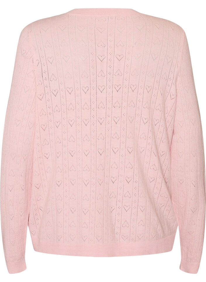Strickjacke mit Herz-Lochstickerei, Pink, Packshot image number 1