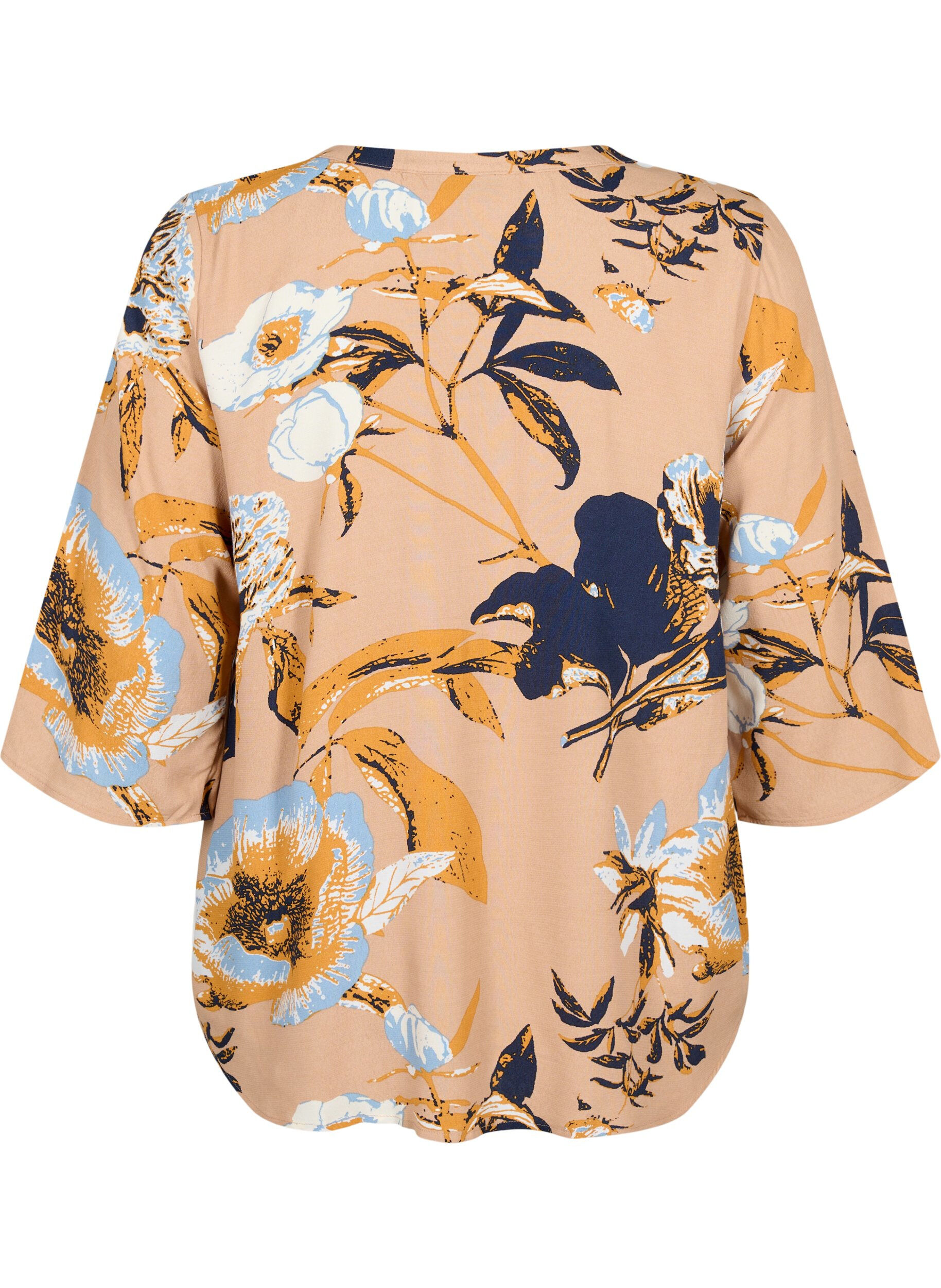 Zizzi Bluse aus Viskose mit 3/4 &Auml;rmeln, Blue Flower AOP, Packshot image number 1
