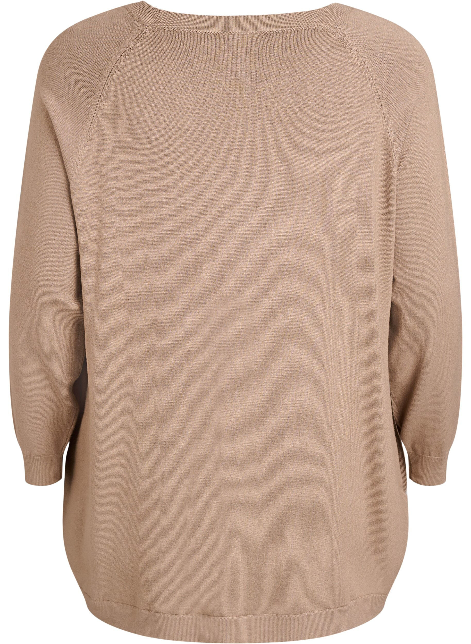 Zizzi Strickbluse mit seitlichen Kn&ouml;pfen, Beige, Packshot image number 1
