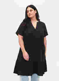 Kurzärmeliges Viskosekleid mit V-Ausschnitt, Black, Model
