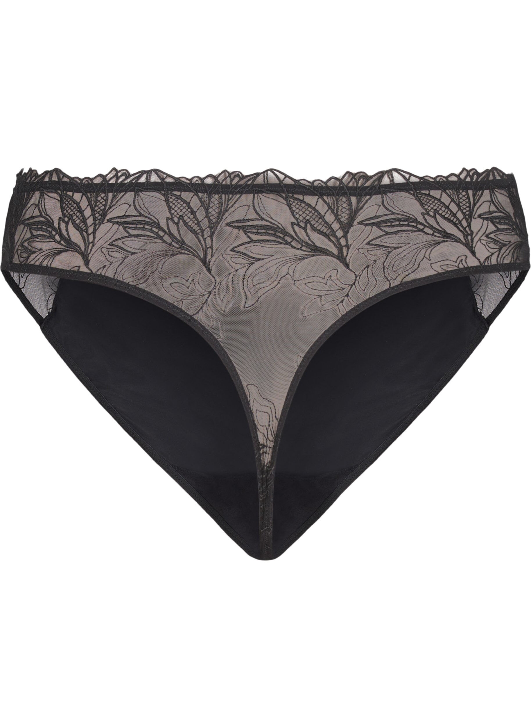 ZizziStringtanga aus Mikrofaser mit Spitzensaum, Schwarz, Packshot image number 1