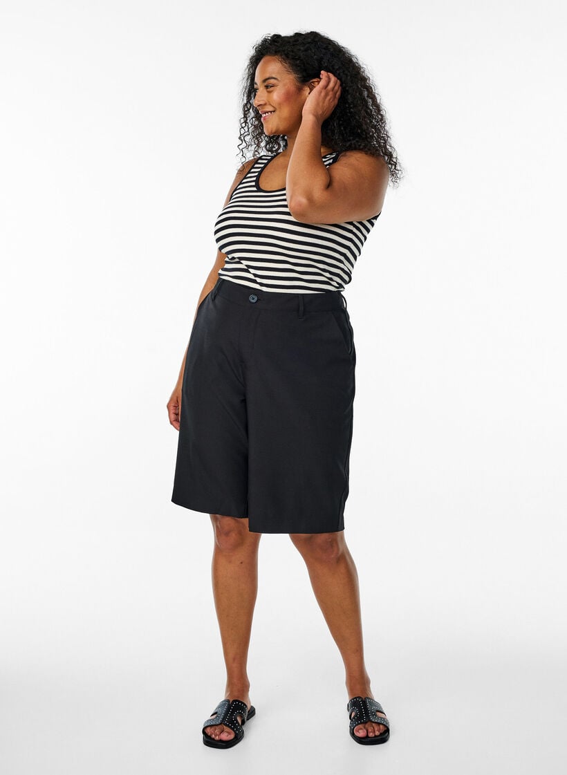 Gestreiftes Tanktop mit Rippenstruktur, Schwarz, Model image number 1