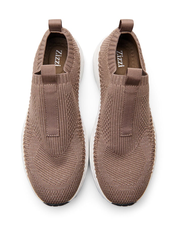 Sneaker aus Stretch-Strick mit Glitzerfaden, Braun, Packshot image number 2