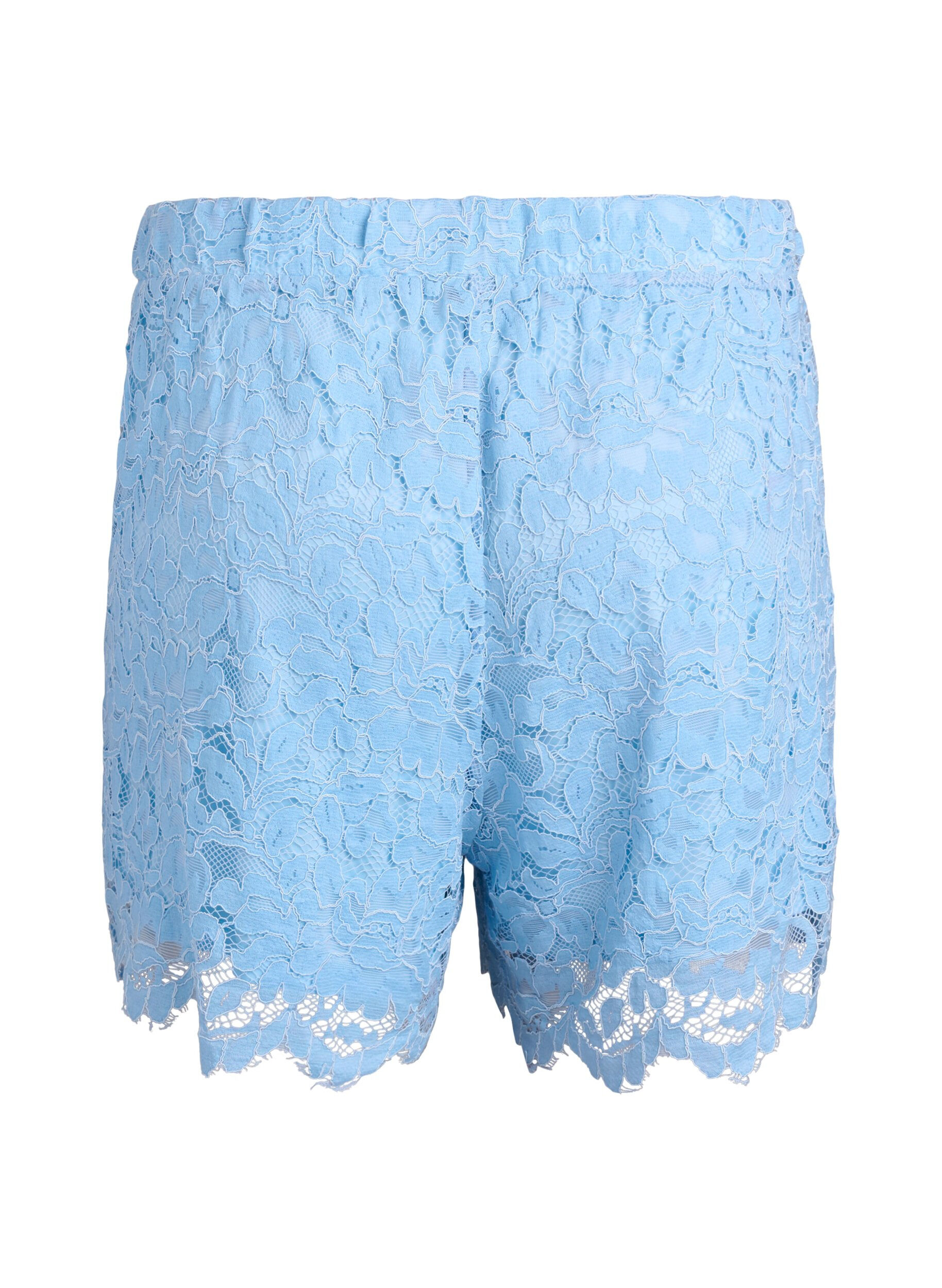 Zizzi Shorts aus Spitze mit hoher Taille und Taschen, Blau, Packshot image number 1