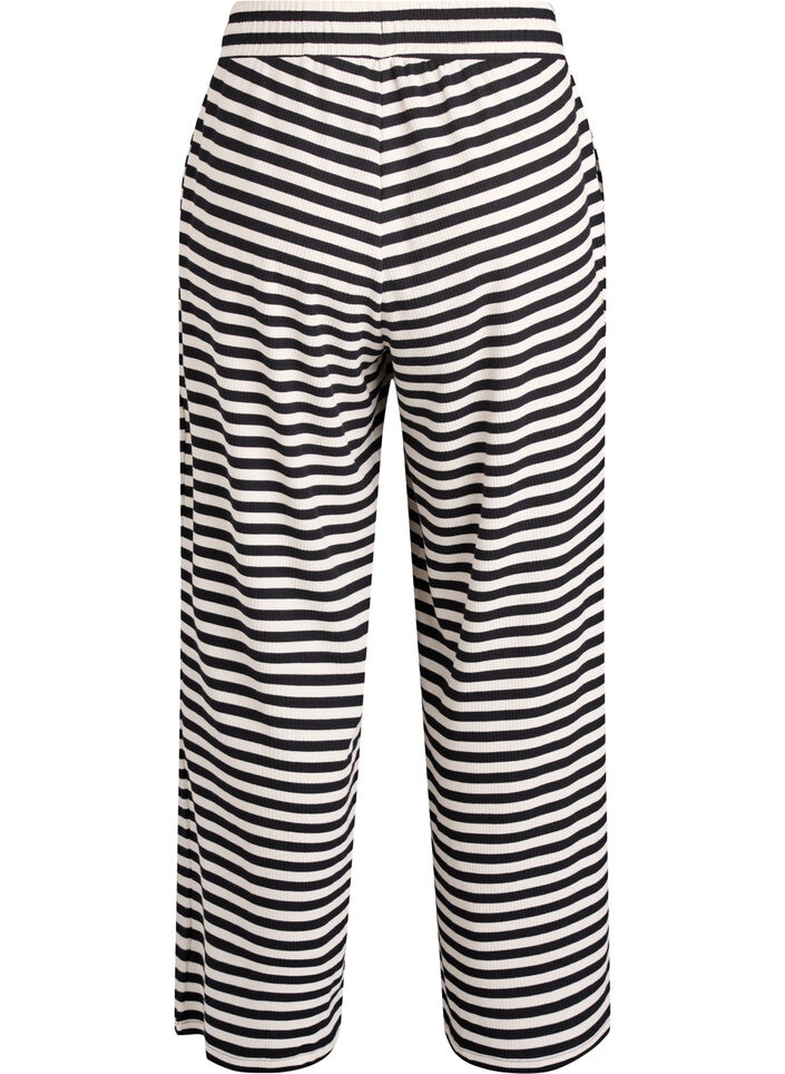 Gestreifte Schlafanzughose mit hoher Taille und weiten Beinen, Schwarz, Packshot image number 1