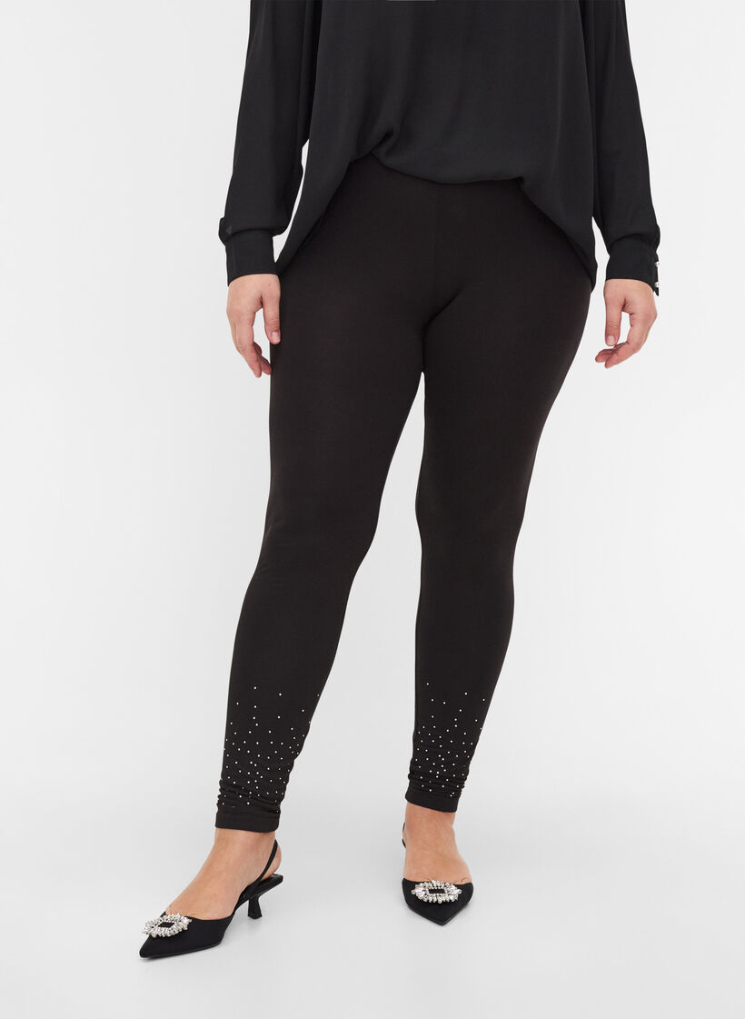 Leggings aus Viskosemischung mit dekorativen Steinen, Black, Model image number 2