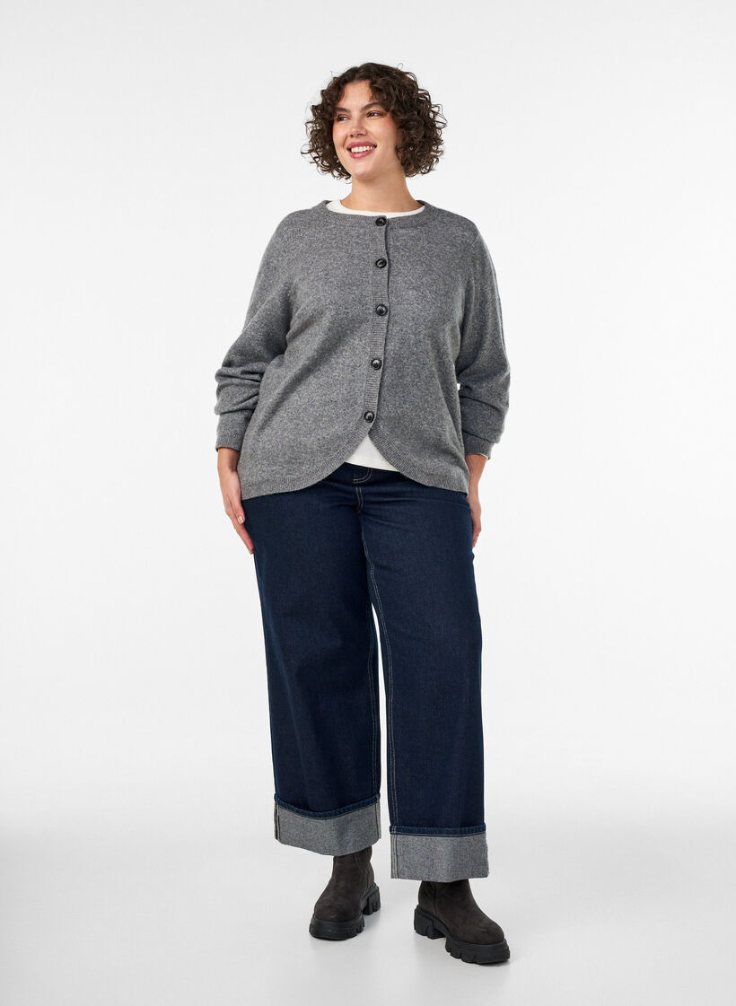 Strickjacke mit Kn&ouml;pfen und abgerundeter Vorderseite, Grau, Model image number 1
