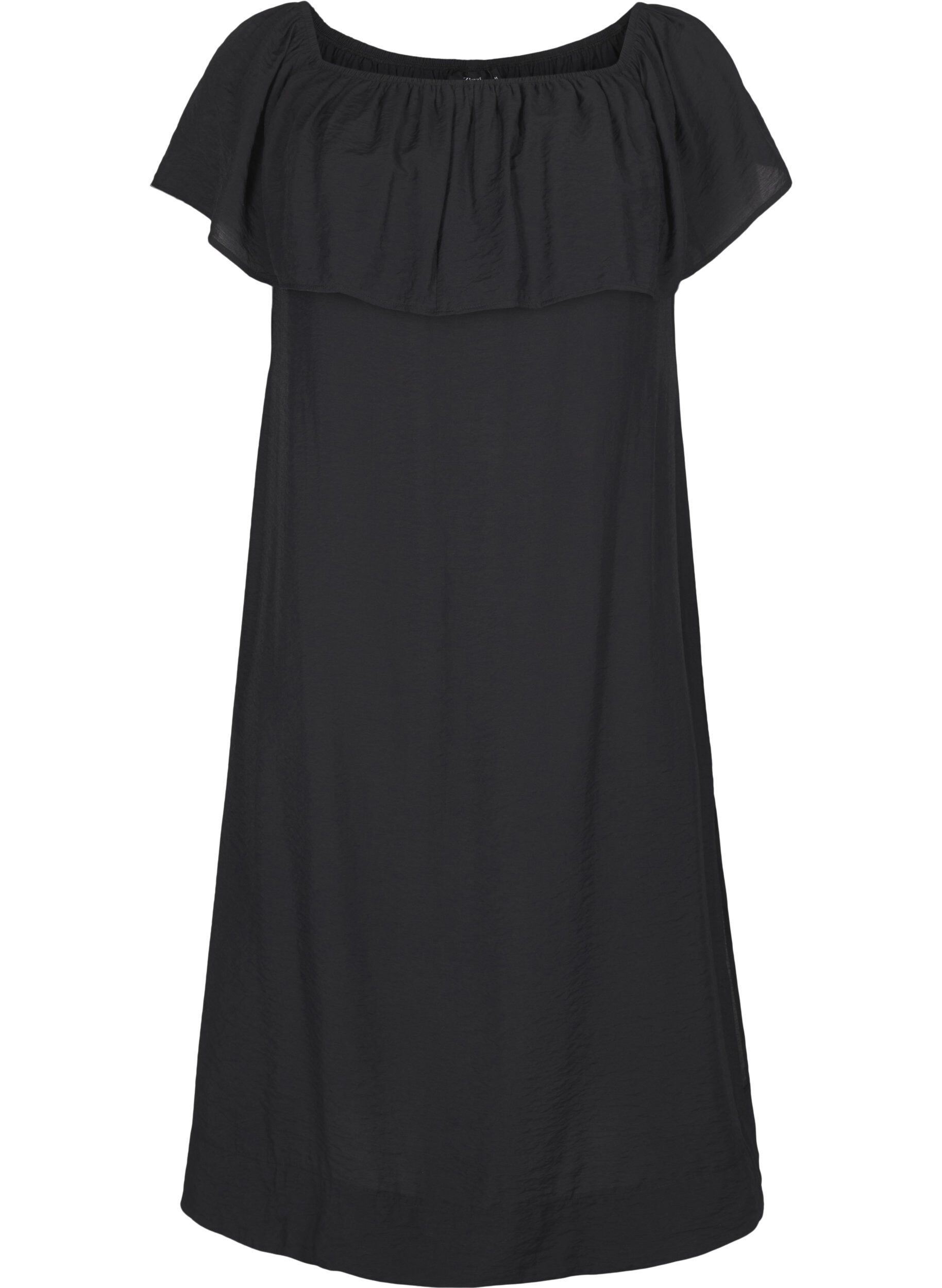 Zizzi Midi-Kleid mit gerafftem Saum und Schlitz., Black, Packshot image number 0