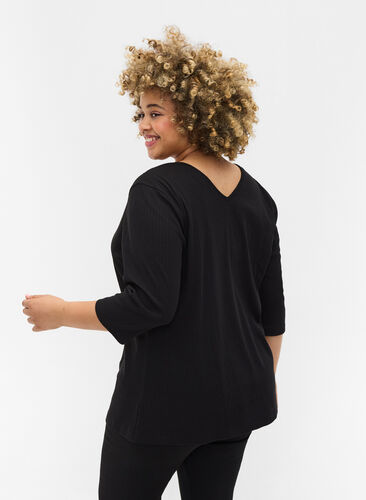 Bluse mit 3/4-Ärmeln und Spitzendetails, Black, Model image number 1