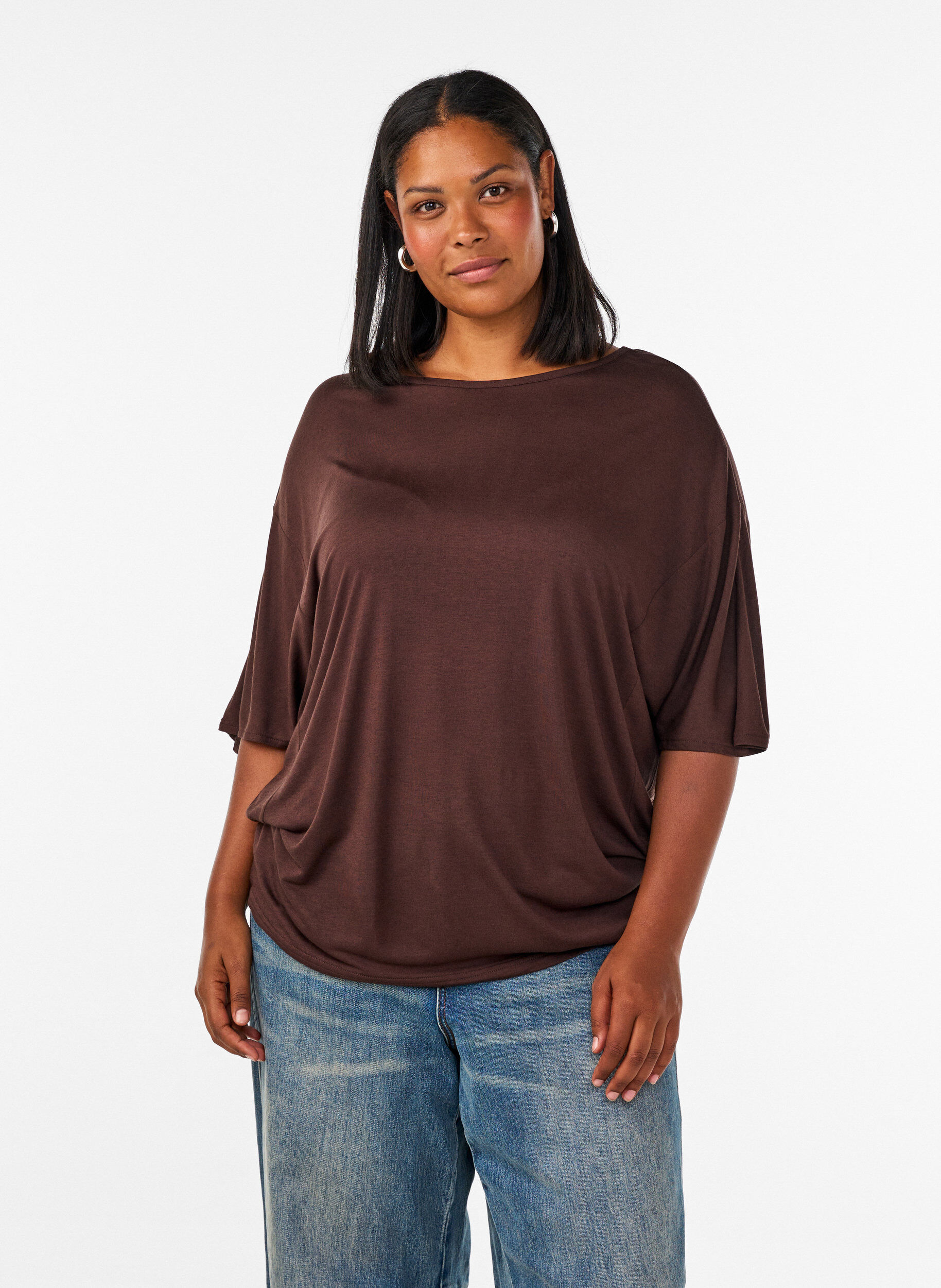 ZizziLockeres T-Shirt aus Viskose-Jersey, Braun, Model image number 0