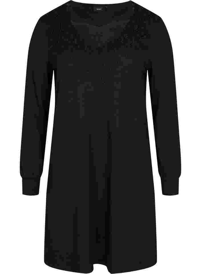 Langärmeliges Kleid mit Spitzendetails, Black, Packshot image number 0