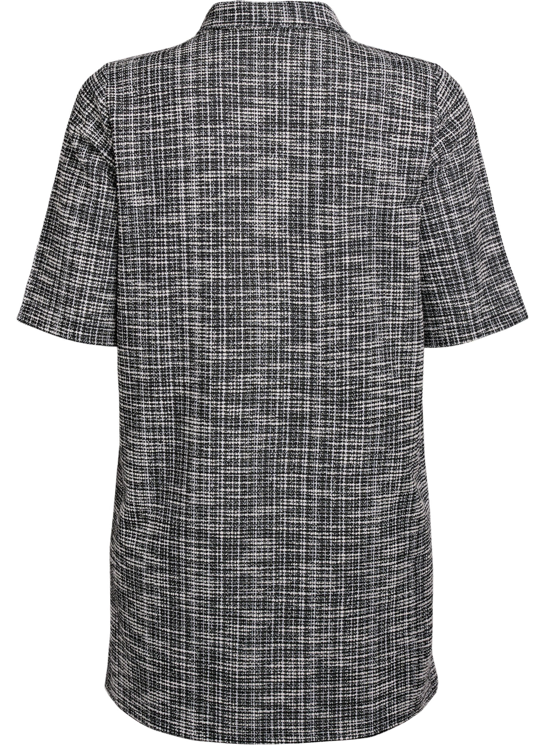 ZizziKurzes Kleid aus texturiertem Jersey mit grafischem Karomuster, Vanille, Packshot image number 1
