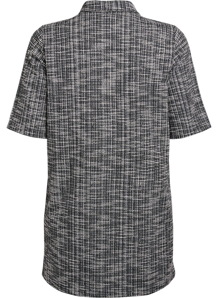 Kurzes Kleid aus texturiertem Jersey mit grafischem Karomuster, Vanille, Packshot image number 1