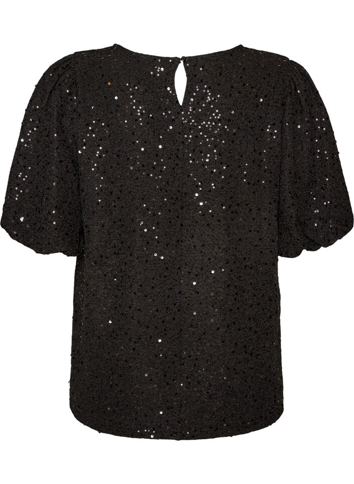 Paillettenbluse mit Ballon&auml;rmeln, Schwarz, Packshot image number 1