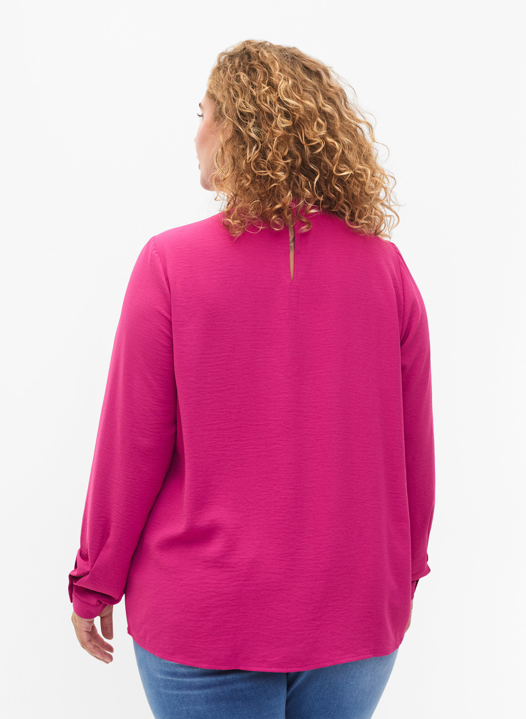 Zizzi Lang&auml;rmelige Bluse mit Spitzendetail, Festival Fuchsia, Model image number 1